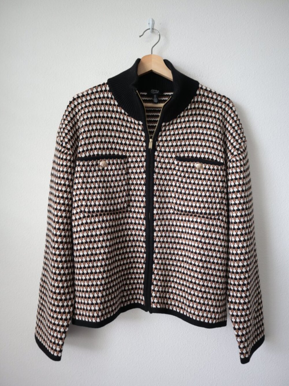 Jones New York Jacquard Zip Front Sweater Jacket | L